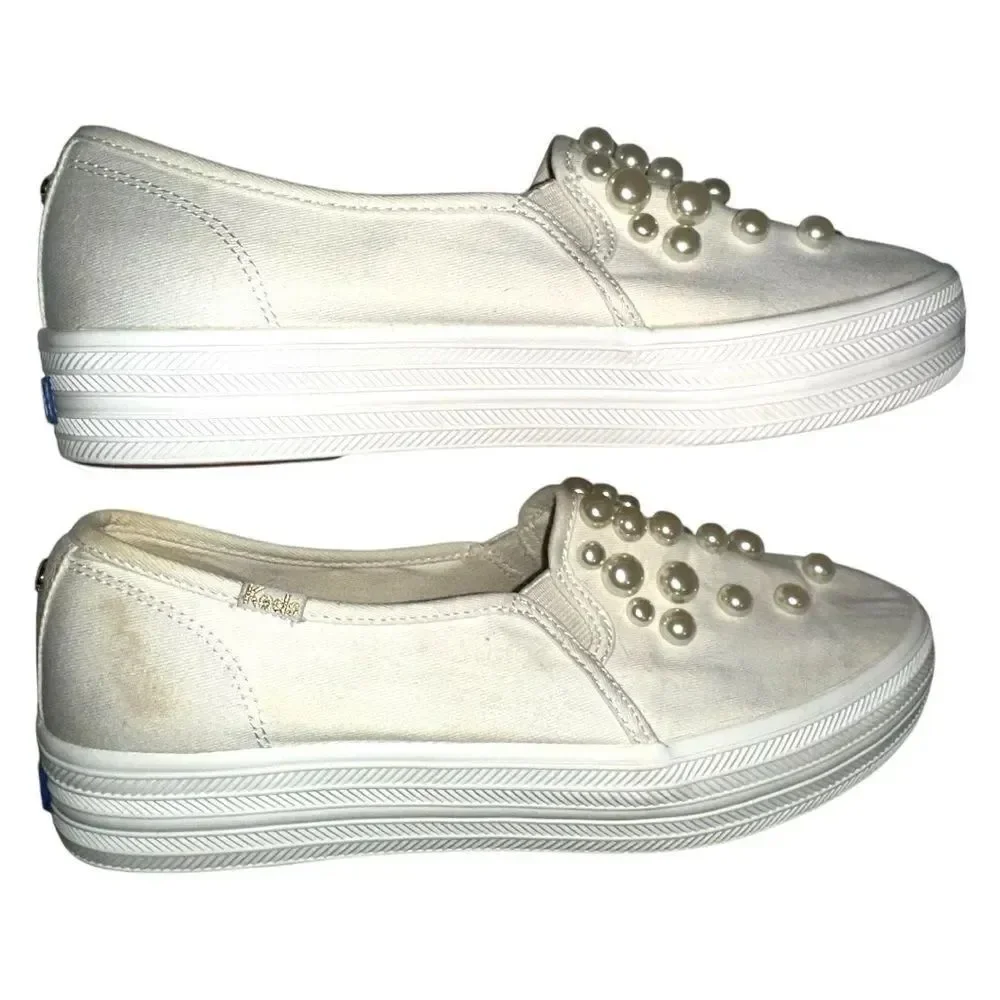 KATE SPADE x Keds Triple Decker Pearl Bridal Slip On Platform Shoes